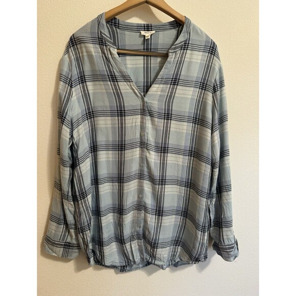 Soft Joie Womens Flannel Plaid Large Button Up Roll Tab Sleeve Academia Country - Picture 1 of 7